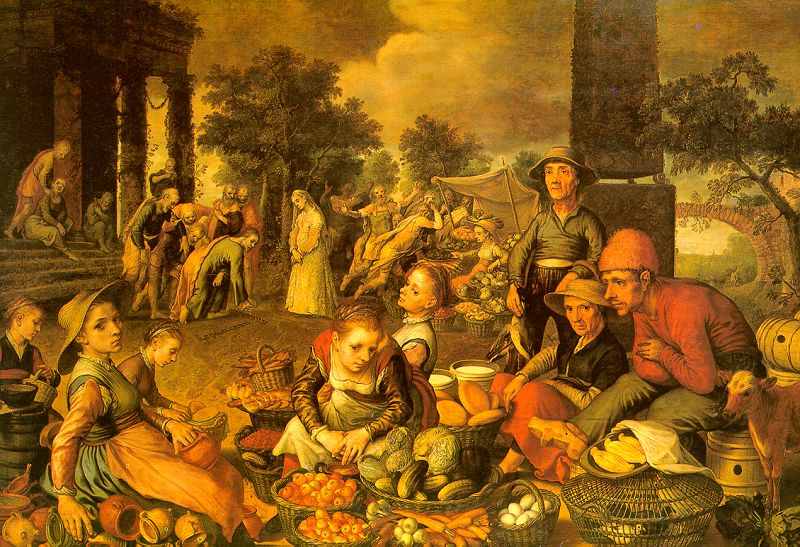 Pieter Aertsen Market Scene with Christ and the Adulteress